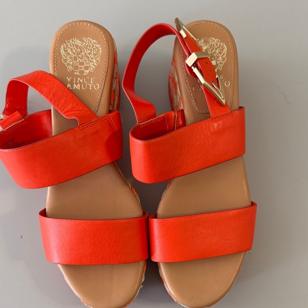 Vince Camuto orange-red Wedge Sandals - Picture 3 of 5